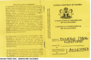 Genuine yellow card...obtained after vaccination